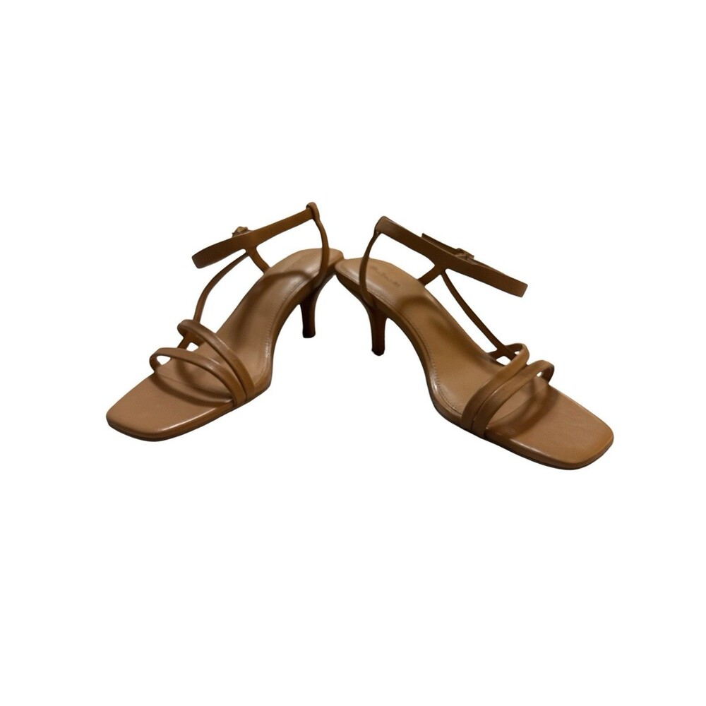 Madewell Shia Ankle Strap Sandals Tan Leather Clean Girl Minimalist Heels Size 9 - Picture 5 of 7